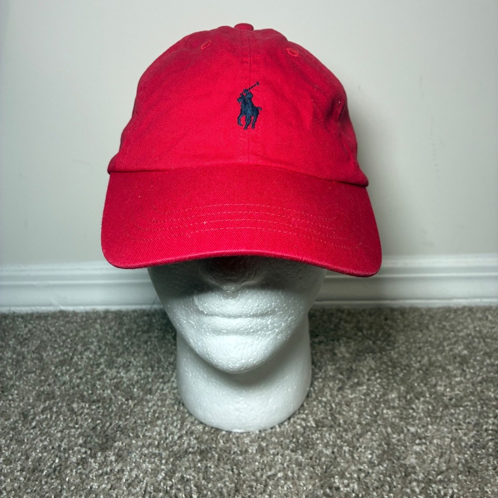 Polo Ralph Lauren Hat OSFA Red Adjustable Buckle Strap Preppy Cotton Ball Cap